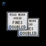Roll Up Sign & Stand - Road Work Ahead Fines Doubled Roll Up Traffic Sign